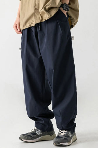 Men's Plus Size Drawstring Pants with Pockets Navy