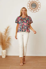 Floral Collared Neck Short Sleeve Blouse Woman Blouses