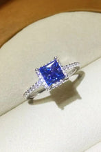 1 Carat Moissanite 925 Sterling Silver Square Ring Blue Rings