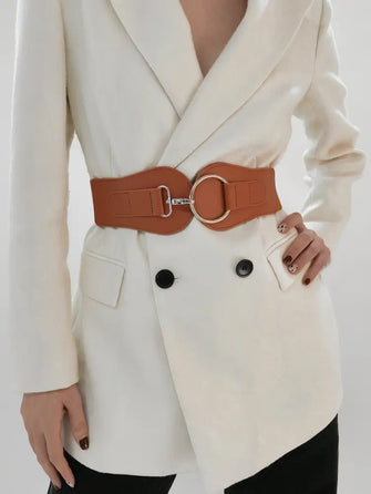 PU Elastic Wide Belt Caramel One Size Belts