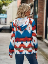 Geometric Zip Up Long Sleeve Hooded Jacket Woman Outerwear