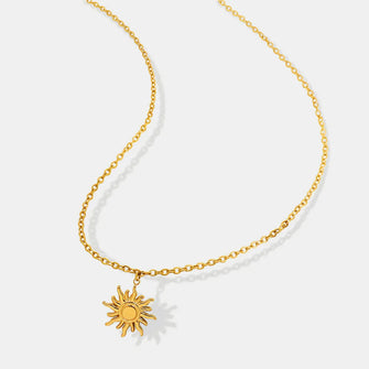 Titanium Steel Sun Shape Pendant Necklace Gold One Size