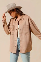 SO ME Faux Sued Snap Shacket with Collar and Pockets Woman Outerwear
