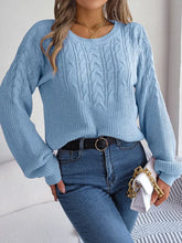 Cable-Knit Round Neck Drop Shoulder Sweater Sweater Pullovers