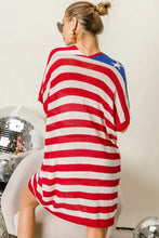 Bibi American Flag Low Gauge Knit Cardigan with Striped T-Shirt