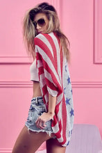 Bibi American Flag Cocoon Knit Cardigan with Stars and Stripes