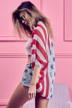 Bibi American Flag Cocoon Knit Cardigan with Stars and Stripes