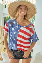Bibi American Flag Theme Distressed Short Sleeve T-Shirt with Shorts and Hat