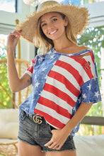 Bibi American Flag Theme Distressed Short Sleeve T-Shirt