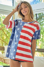 Bibi American flag theme distressed short sleeve t-shirt with denim shorts