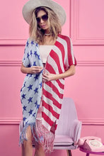 Bibi American Flag Theme Fringed Scarf with Red Stripes and Blue Stars