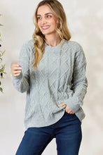 BiBi Cable Knit Round Neck Sweater Dust Sage Sweater Pullovers