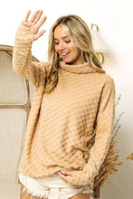 BiBi Checkered Round Neck Thumbhole Long Sleeve Top TAUPE Woman Blouses