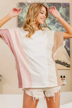 BiBi Color Block Short Sleeve T-Shirt in light pink, white, tan panels