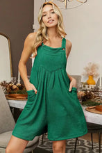 BiBi Crinkle Rib Textured Wide Leg Shortalls in emerald green corduroy