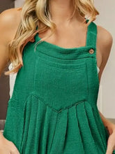 BiBi Crinkle Rib Textured Wide Leg Shortalls in emerald green corduroy