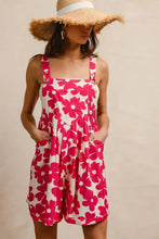 Vibrant pink floral print BiBi short overall dress with pockets