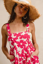 BiBi vibrant pink floral print sundress with square neckline and pockets