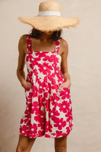 BiBi vibrant pink floral print sleeveless dress with square neckline