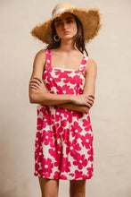 Vibrant pink floral print sundress with square neckline and pockets