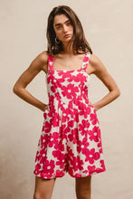 BiBi vibrant pink floral print short overall dress back view