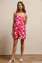 BiBi vibrant pink floral print mini dress with square neckline