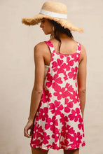 BiBi vibrant pink floral print sleeveless square neckline dress