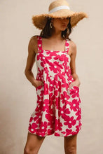 BiBi vibrant pink floral print sleeveless dress with square neckline
