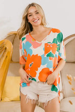 BiBi Floral V-Neck Slit T-Shirt with Pocket and Shorts