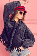 BiBi Fringe Hem Washed Corduroy Button Down Shacket Woman Outerwear