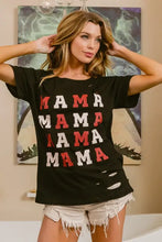 BiBi MAMA graphic distressed short sleeve t-shirt in black with red and white text
