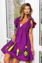 BiBi Mardi Gras Sequin Embroidery Ruffled Dress PURPLE Casual Dresses