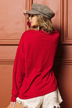 BiBi Merry Glitter Christmas drop shoulder long-sleeved red cotton sweatshirt with relaxed drop fit and frayed hem