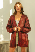 BiBi metallic knit V-neck open sweater cardigan in maroon textured knit