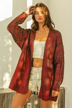 BiBi Metallic Knit V-neck open sweater cardigan in red black tie-dye