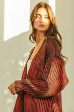 BiBi Metallic Knit V-neck open sweater cardigan in red-bronze gradient