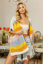 BiBi Openwork Striped Open Front Knit Cardigan Woman Outerwear