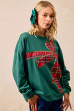 Emerald green fleece pullover with bold red plaid bow appliqué and gold trim best fit christmas fleece pullover