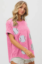 Bibi Sequin Baseball Short Sleeve T-Shirt in Pink Acid Wash
