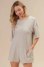 BiBi short sleeve vintage wash back open romper, light gray