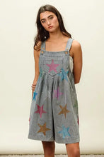 Bibi Star Rhinestone Washed Denim Short Overalls with Sequins