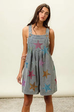 Bibi Star Rhinestone Washed Denim Short Overalls with Star Patch