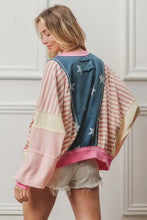 Bibi Stars long sleeve stripes round neck oversized sweatshirt for women