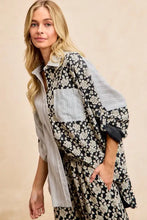 Bi bi stripes jacquard floral mix and match shirt top in black and cream with stripes jacquard floral patchwork design