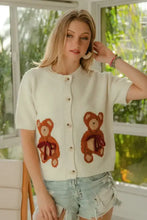 BiBi Teddy Bear With Bow Patched Sweater Button Down Top Cardigans