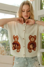 BiBi Teddy Bear With Bow Patched Sweater Button Down Top Cardigans