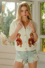 BiBi Teddy Bear With Bow Patched Sweater Button Down Top CREAM Cardigans