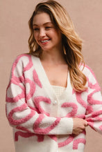 BiBi textured heart buttoned V-neck cardigan in cozy off-white pink