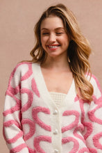 BiBi textured heart buttoned V-neck cardigan, cozy white pink knit