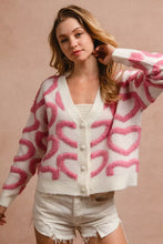 BiBi textured heart buttoned V neck cardigan with fluffy pink hearts